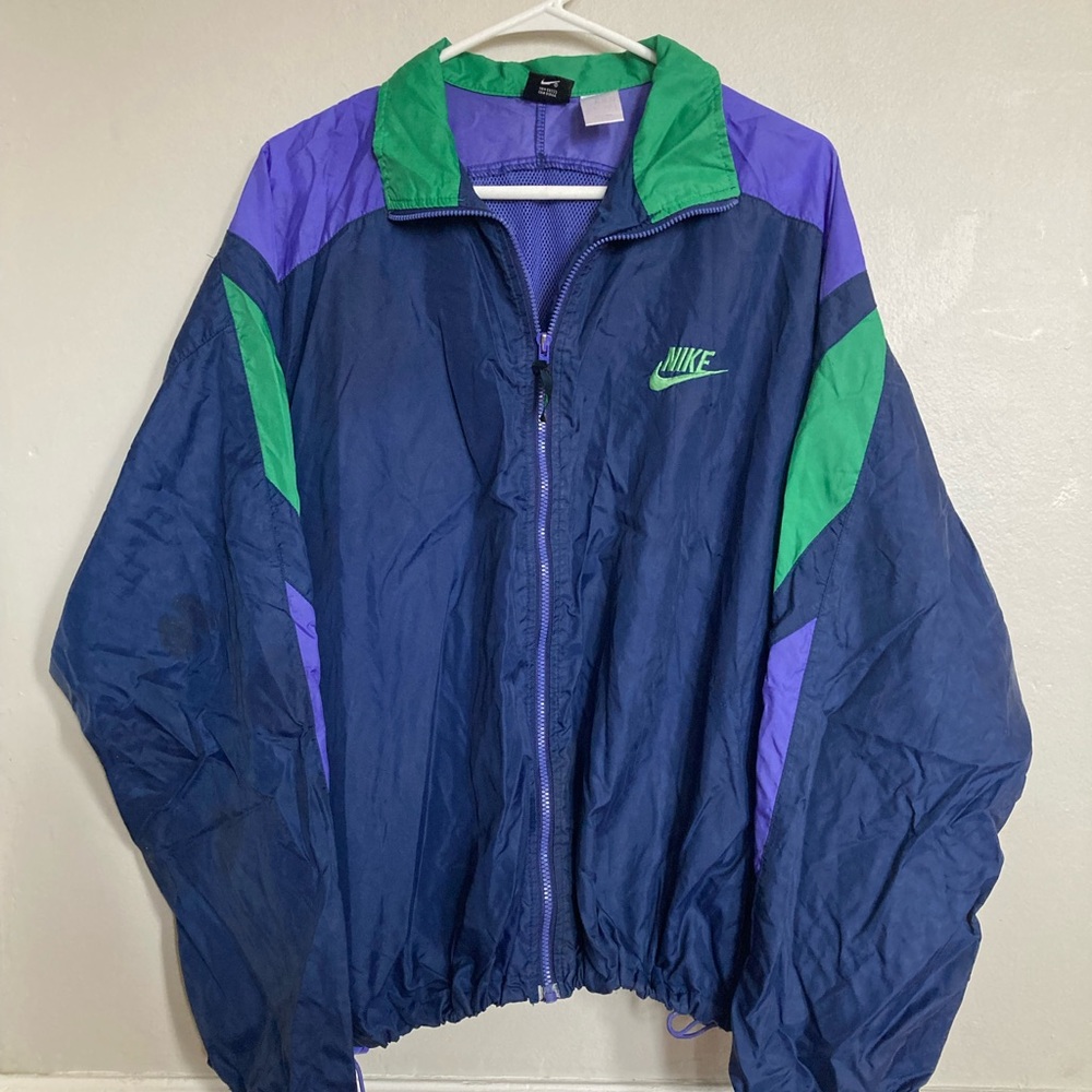 Vintage Nike Blue and Green Windbreaker Jacket
